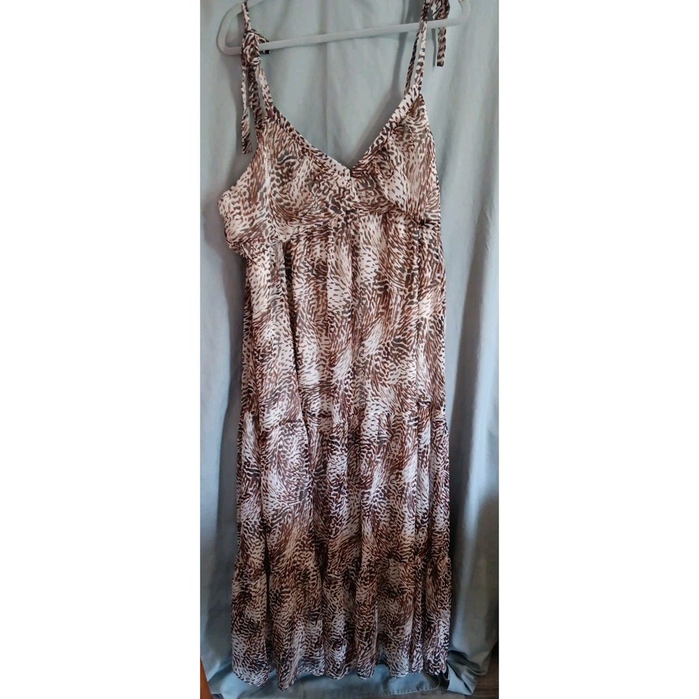 Express XL Halter Maxi Dress Womens Animal Print Chiffon Tiered Ruffle Back Zip